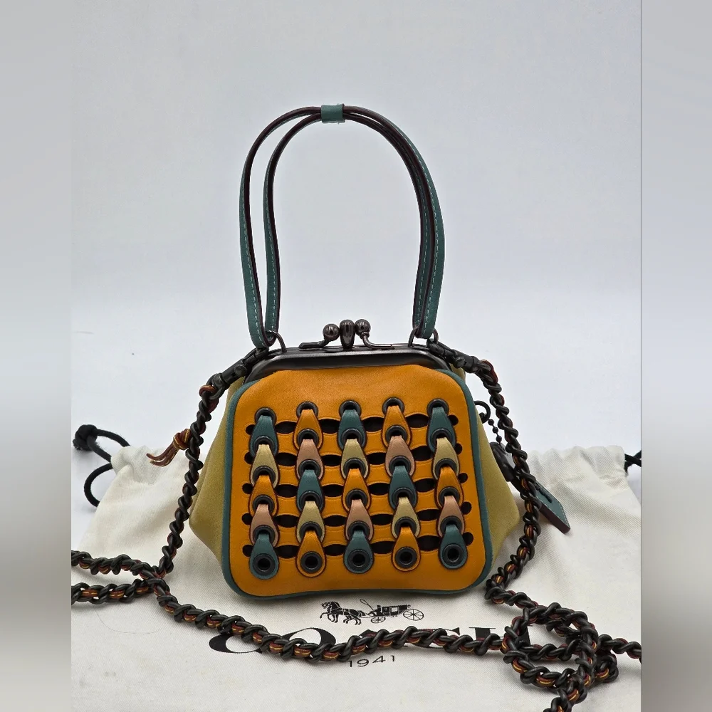 🔥RARE🔥Coach 1941 Double Kisslock Frame 23 W/ Links Goldenrod Multi - Picture 16 of 16